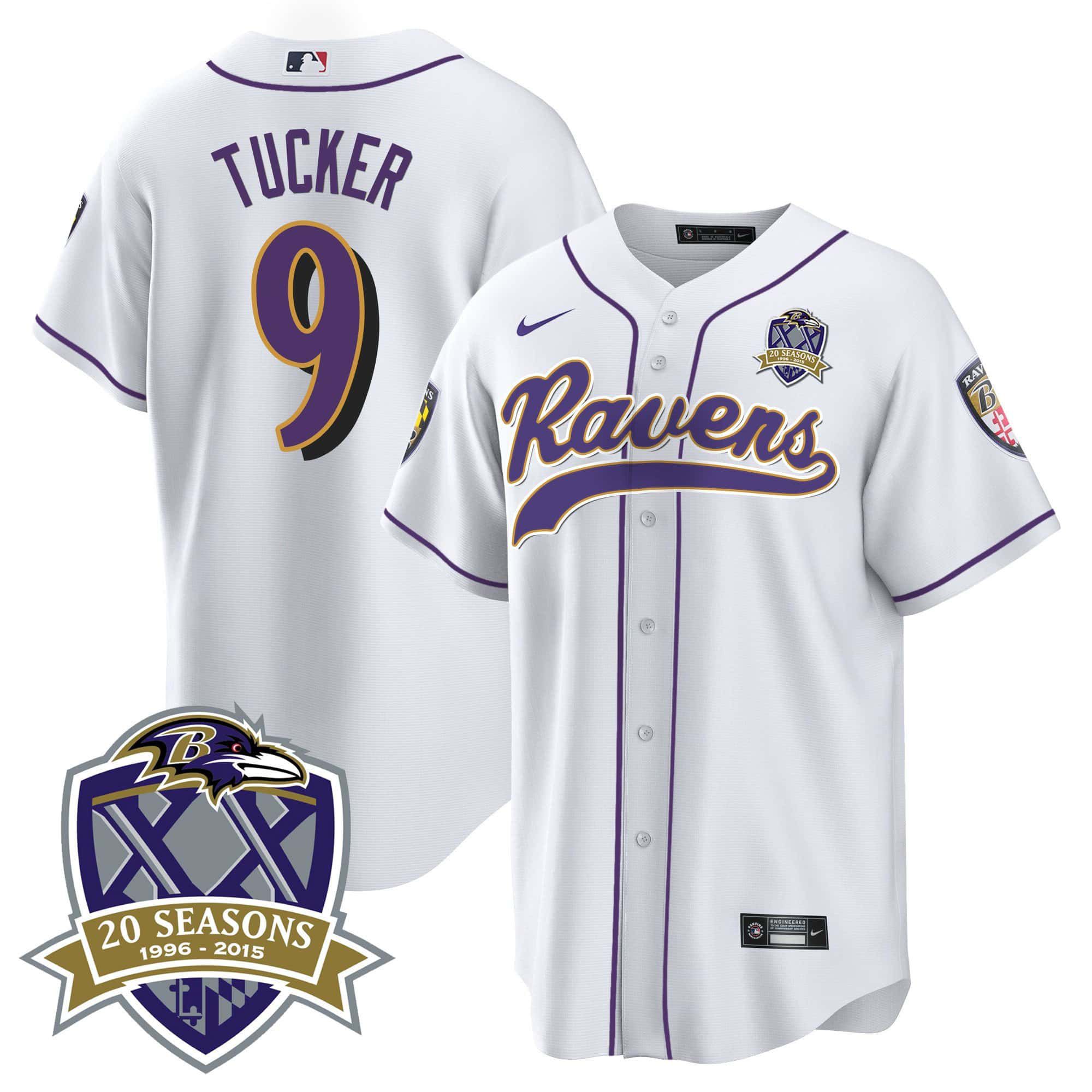 Men Baltimore Ravens #9 Tucker White 2024 Nike 20th Season Patch Baseball NFL Jersey